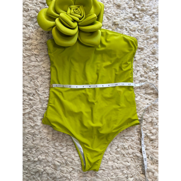 Women's Sporlike Lime Green One-Shoulder Floral One Piece Swimsuit M - Picture 6 of 10